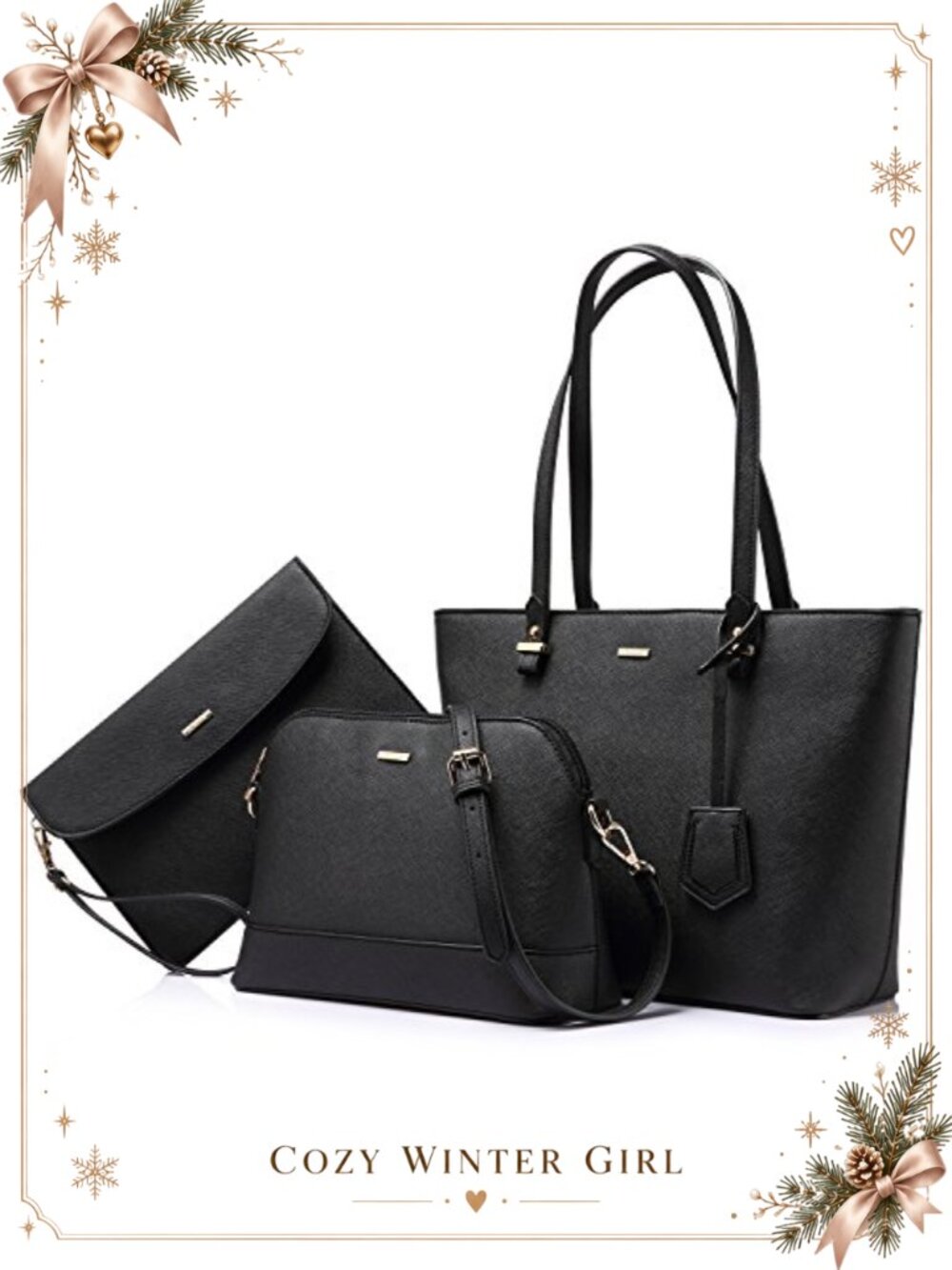 LOVEVOOK 3pcs Purse Set Synthetic Leather Satchel Shoulder Bag Tote Hobo